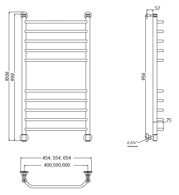 Полотенцесушитель водяной Aquanet Fiona(г) 40x100 см