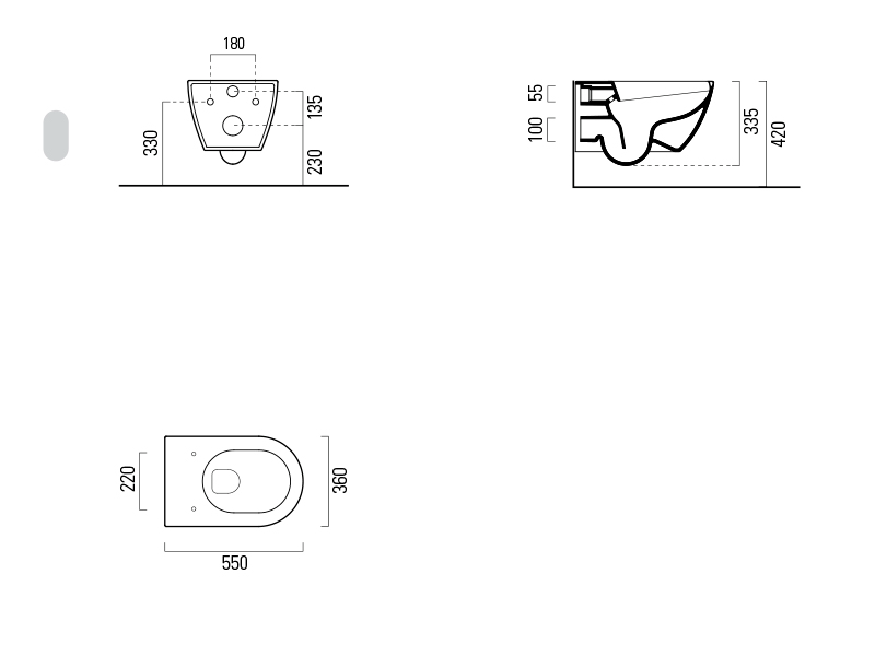 Подвесной унитаз GSI Pura 8815 55x36 безободковый