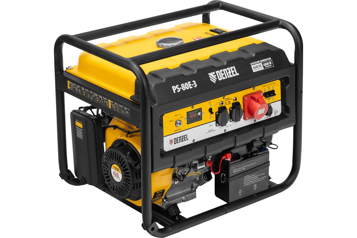 Генератор бензиновый Denzel PS 80 E-3, 6.6 кВт, 400 В, 25 л, электростартер 946954