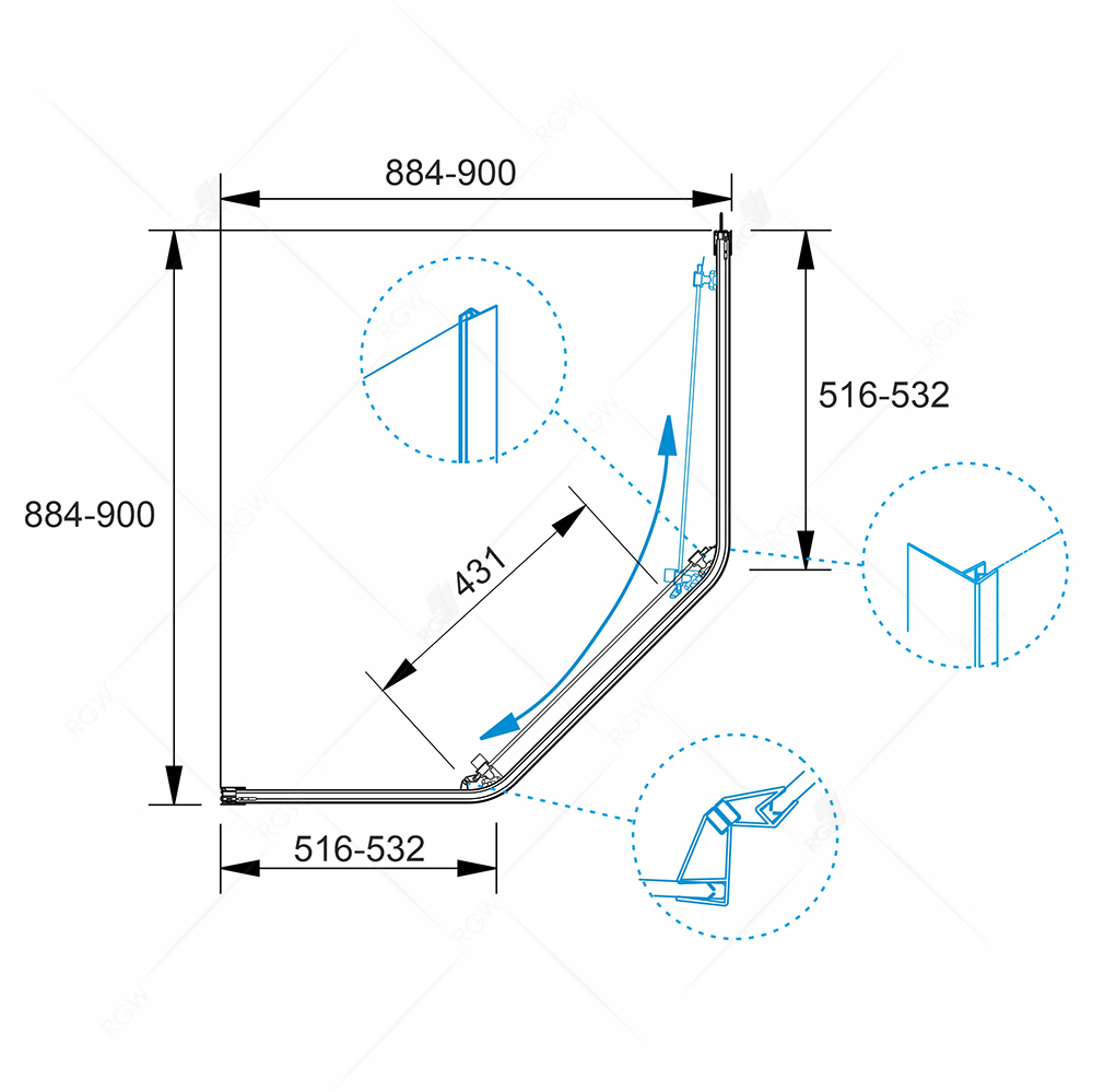 Душевой уголок RGW Passage PA-86B 90x90 прозрачное, черный 38088699-14