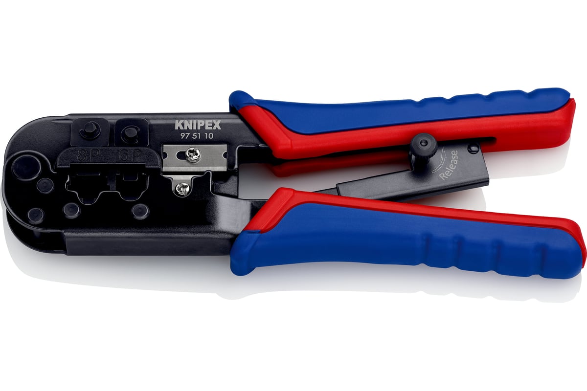 Пресс-клещи для штекеров Knipex RJ (Western), 2 гнезда, RJ 11/12, RJ 45, 190 мм, KN-975110SB