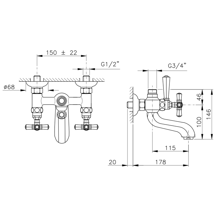 Смеситель для ванны Nicolazzi Teide Metal 1900CR05