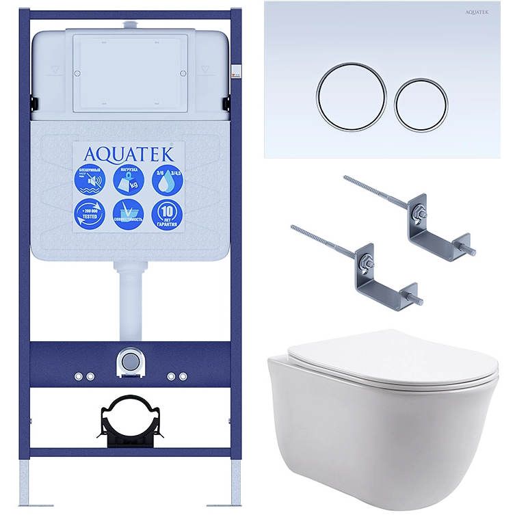 Подвесной унитаз SET Aquatek Классик-015 4в1, кнопка белый