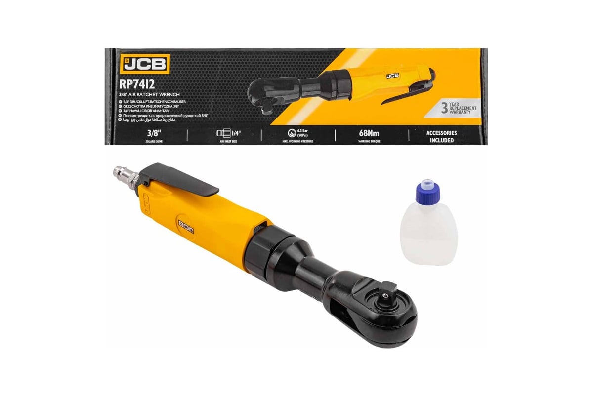 Пневмотрещотка JCB с прорезиненной рукояткой 3/8" JCB-RP7412(58336)