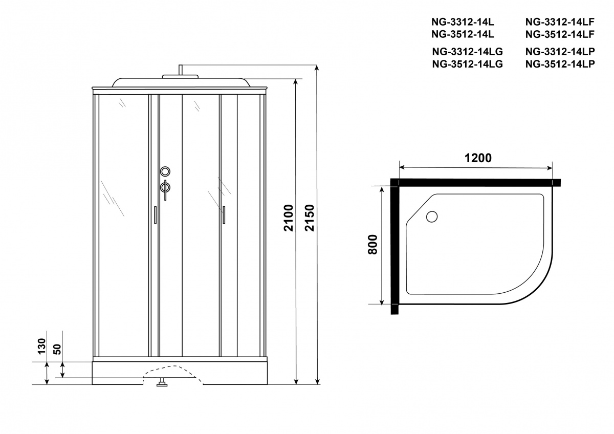 Душевая кабина Niagara NG 3312-14LG 120x80 стекло матовое, гидромассаж