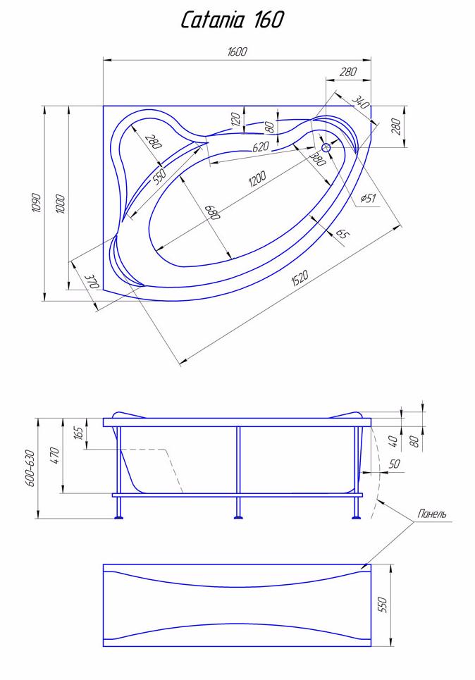 Акриловая ванна 1MarKa Catania 160x110 R