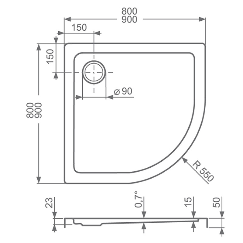 Поддон для душа Roltechnik Flat Round 80x80 четверть круга