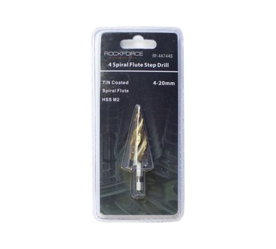 Сверло ступенчатое спиральное (4-20 мм; TIN HSS M2) Rockforce RF-44744S