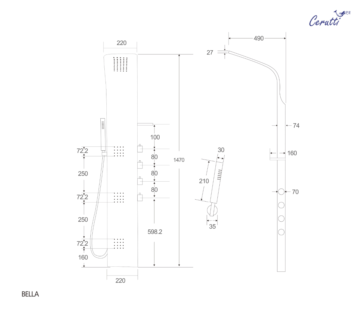 Душевая панель Cerutti Spa Bella B CT9254 черный матовый