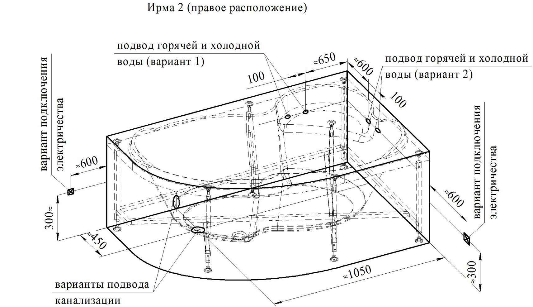 Акриловая ванна Ваннеса Ирма 150х97 с полотенцедержателем, г/м Классик хром, R