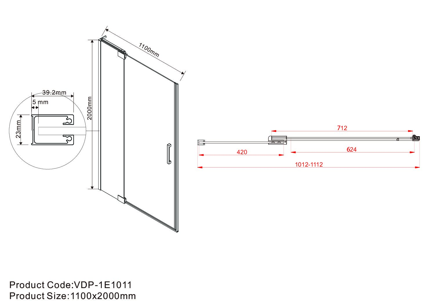 Душевая дверь Vincea Extra VDP-1E1011CGB 100/110x200 черный, тонированная