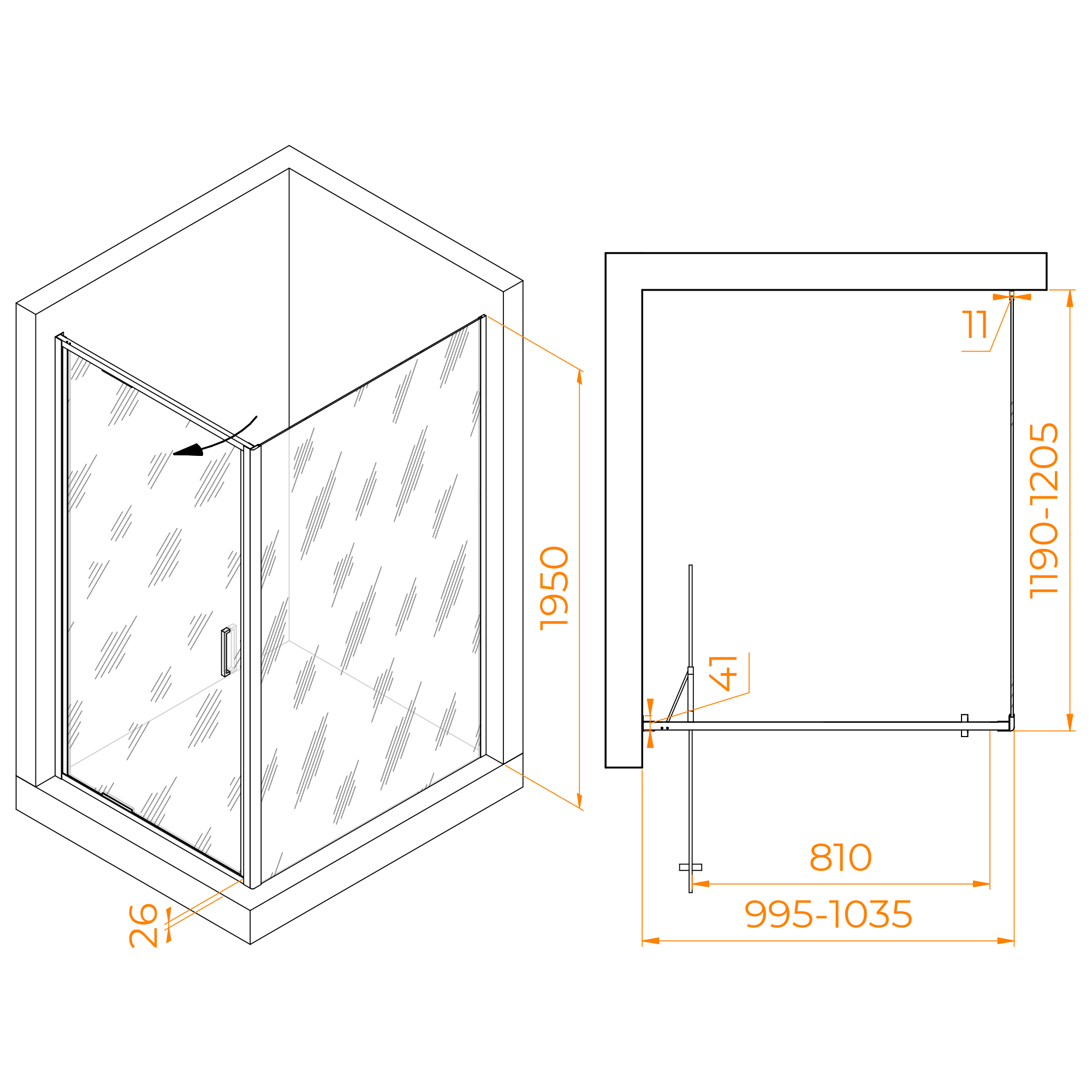 Душевой уголок RGW Stilvol SV-145B (SV-05B + Z-050-2B) 100x120 прозрачное, черный 703214502-14