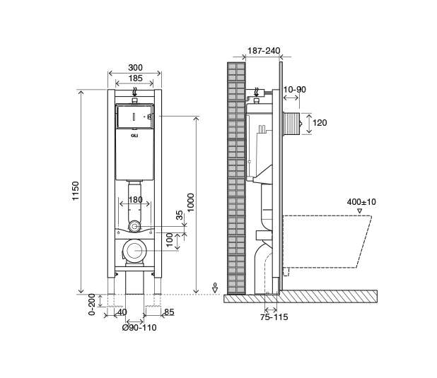 Инсталляция для унитаза OLI Quadra Plus 141945, пневматическая