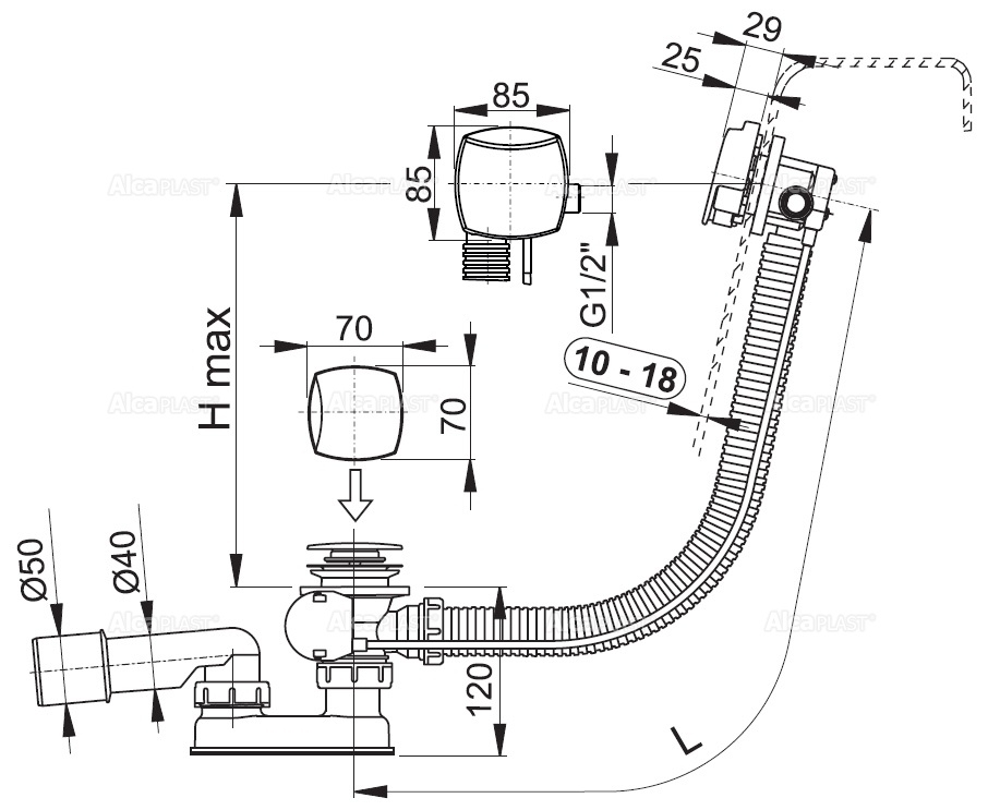 Слив-перелив AlcaPlast A565KM3-80 80 см, металл