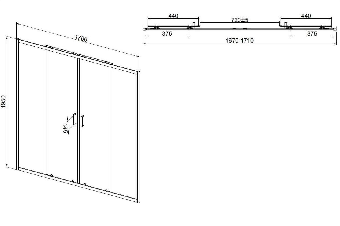 Душевая дверь Vincea Сити (City) VDS-5CT2170MT 170x195 хром, текстурное