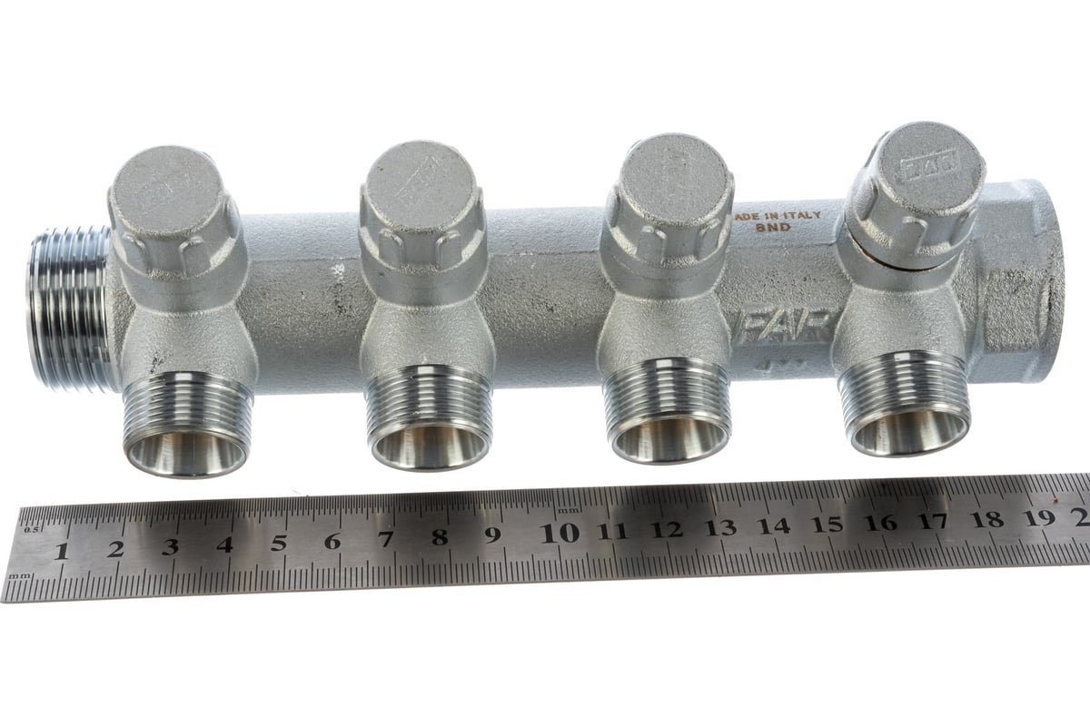 Запорный коллектор с 4 отводами FAR 1" ВР-НР М24х19 FK 3906 C1