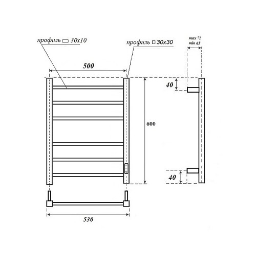 Полотенцесушитель электрический Point Меркурий PN83856W П6 50x60 диммер справа, белый