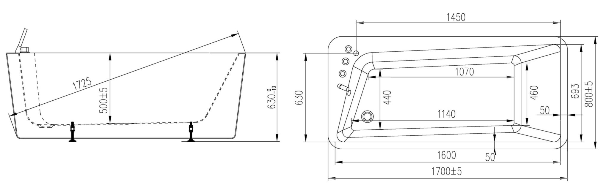 Акриловая ванна Orans NL BT-NL609BL 170x80 левая