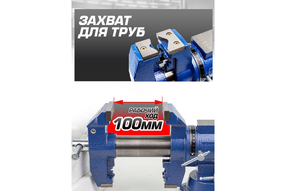 Стальные поворотные тиски с наковальней Forsage с захватом для труб 4", 100 мм F-6540204DT(58894)
