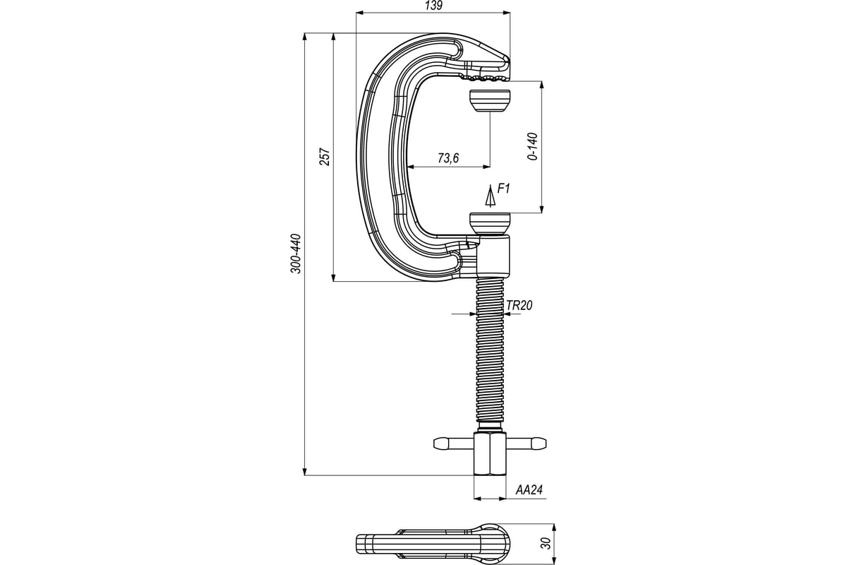 Ручная винтовая струбцина KUKAMET G-образная усилие 816 кг 831-3