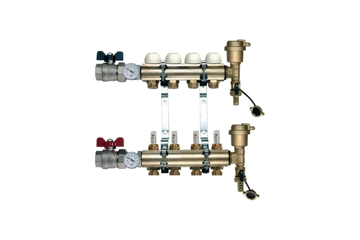 Коллекторная группа Tiemme 2 отвода 1" с расходомерами, латунь 3870027 / 3871G060502