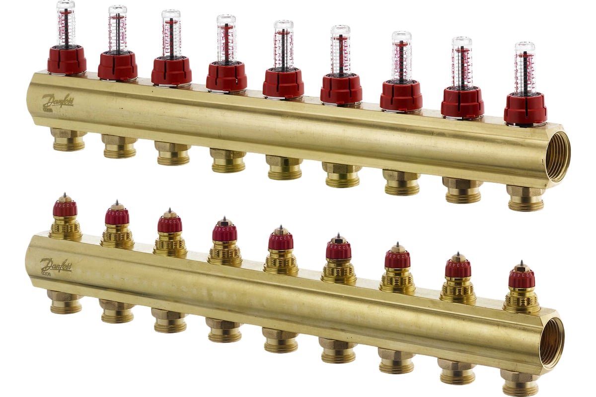 Коллекторы Danfoss FHF-9F с расходомерами для 9 контуров 088U0529