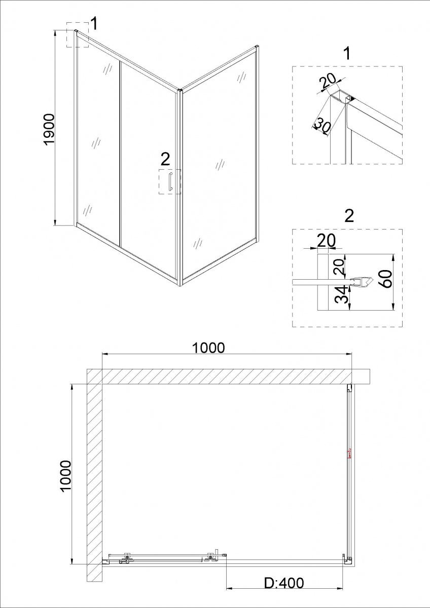 Душевая дверь Niagara Nova 100x190, прозрачное, черный NG-82-10AB