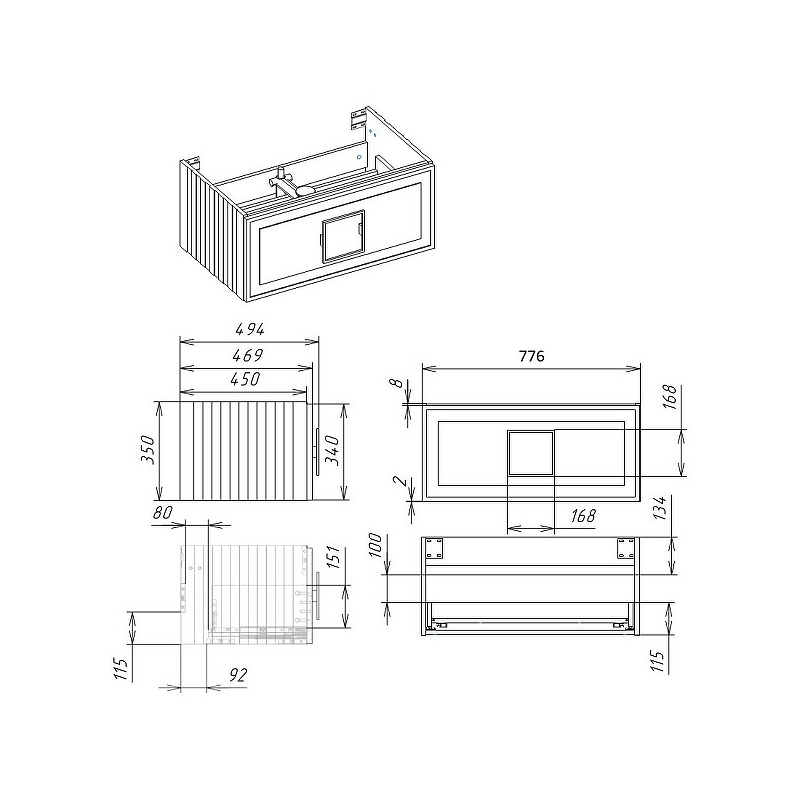 Тумба с раковиной La Fenice Cubo 80 см серо-зеленый матовый