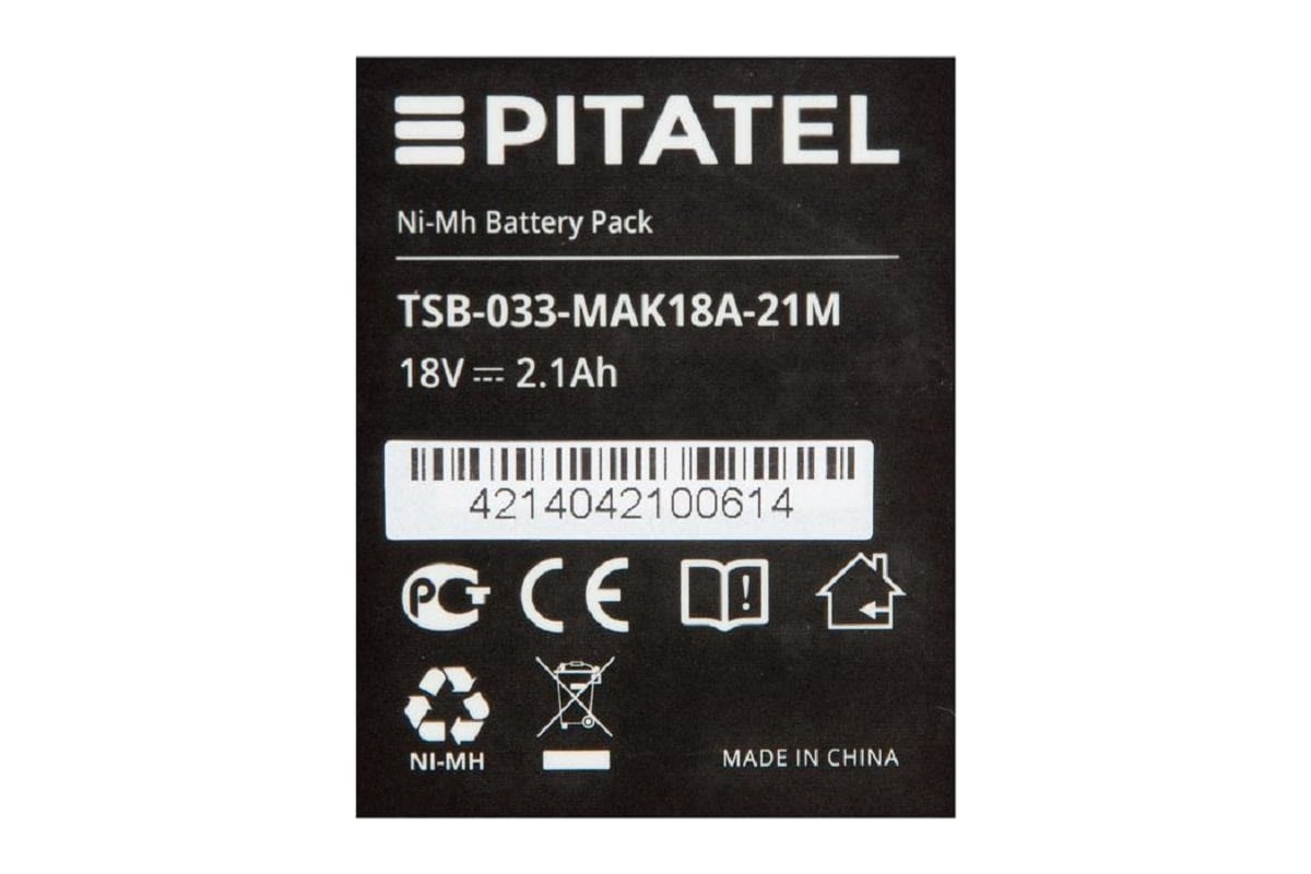 Аккумуляторная батарея ZeepDeep pitatel tsb-033-mak18a-21m (p/n: 1822, 192827.3), ni-mh 18v 2,1ah 860679