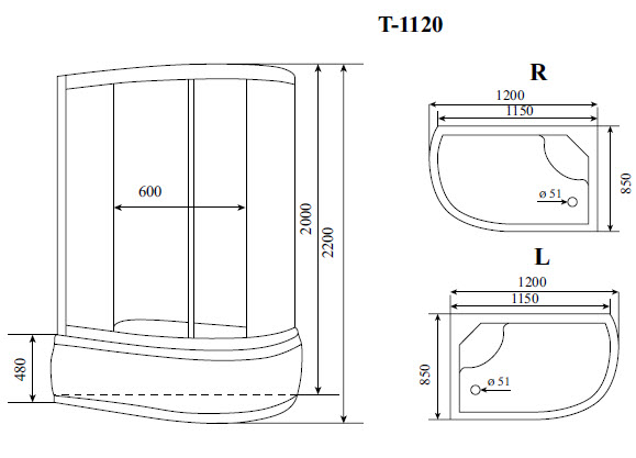 Душевая кабина Timo Standart T-1120 P 120x85 R, без г/м, тонированные стекла, хром