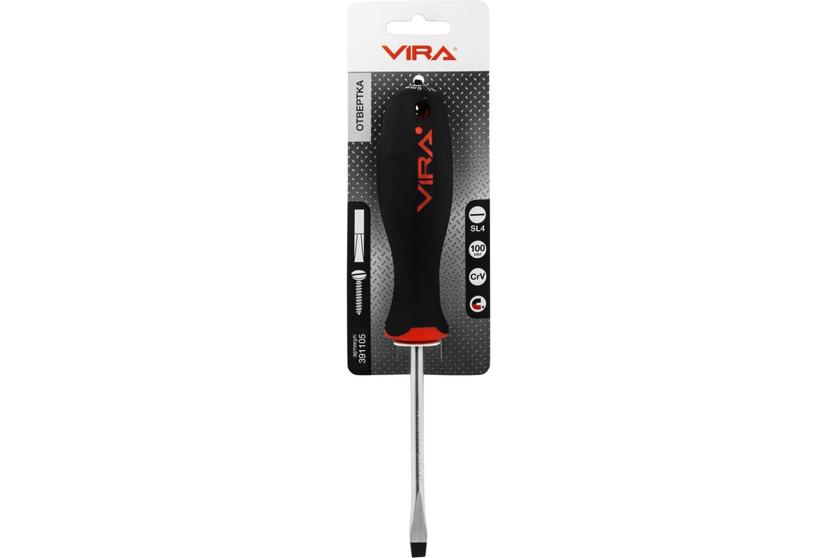 Отвертка RAGE by VIRA SL4x100 CR-V эргономичная двухкомпонентная ручка 391105