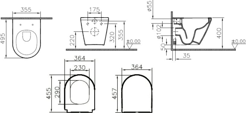 Подвесной унитаз VitrA Integra 9856B003-7205 с микролифтом, инсталляцией