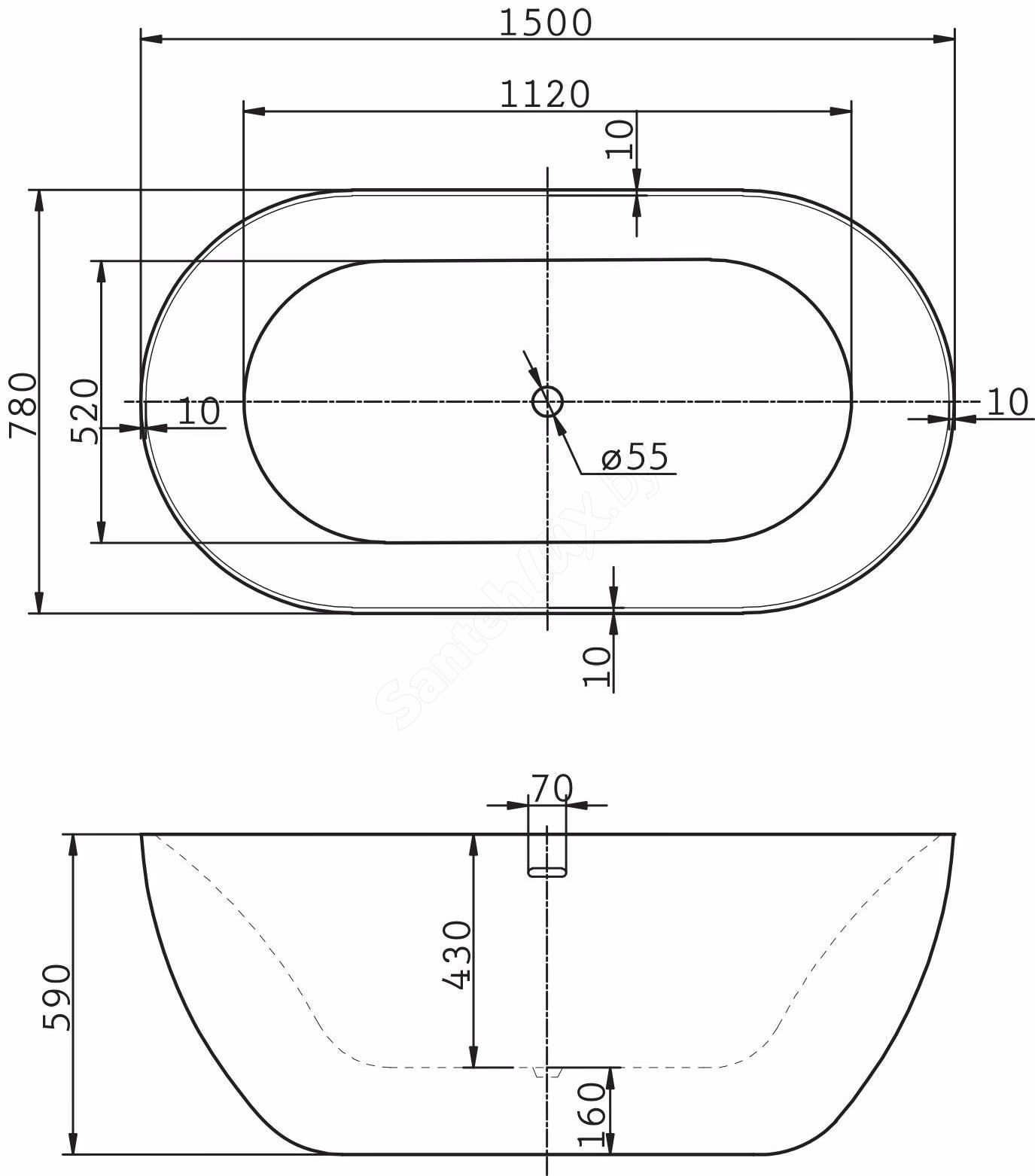 Акриловая ванна BelBagno BB27 150x78