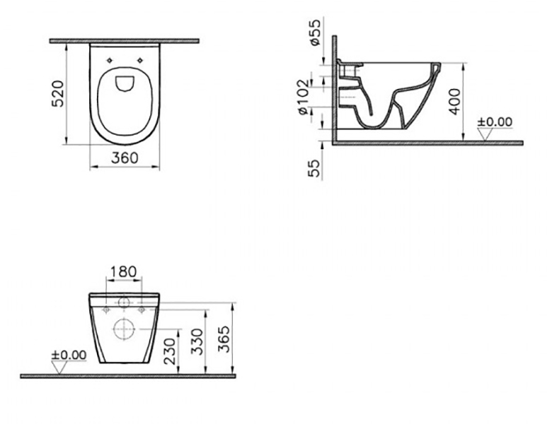 Подвесной унитаз VitrA S 50 7740B003-0075 антибактериальная глазурь VitrA Hygiene