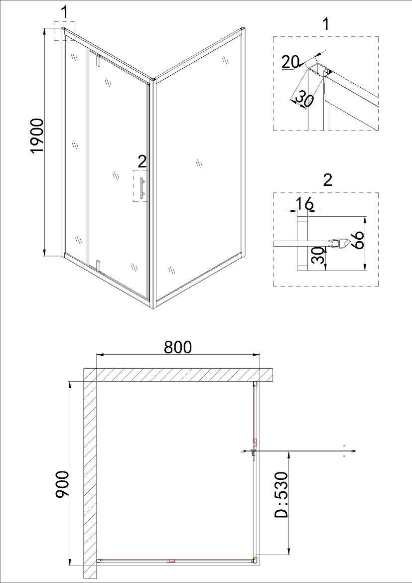 Душевой уголок Niagara Nova NG-63-9A-А80 90x80 прозрачный, хром