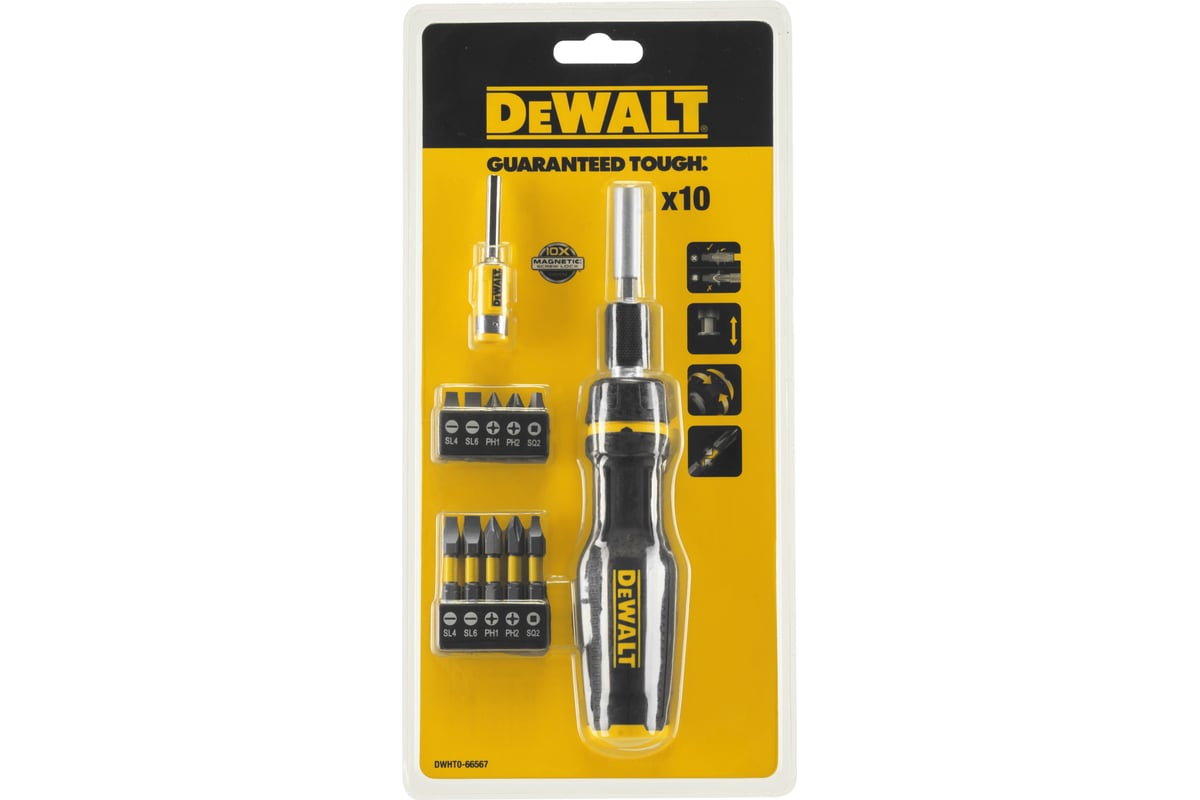 Отвертка со сменными вставками DeWalt 10 шт DWHT0-66567