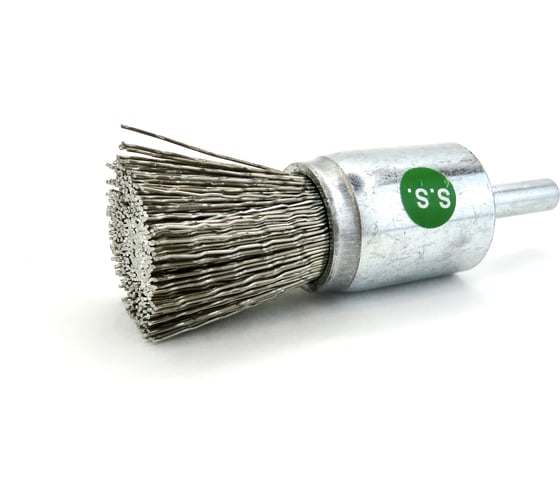 Щетка концевая стабильная плоская EuroBrush тип 102F Д20 с хв-м д6x22, ворс гофр нерж сталь 0,50, до 12000 об/мин код 13-091 EB-E20SS2