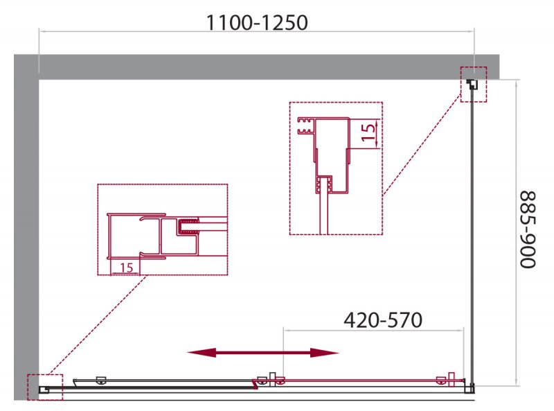 Душевой уголок BelBagno Unique 110-125x90 прозрачный, хром