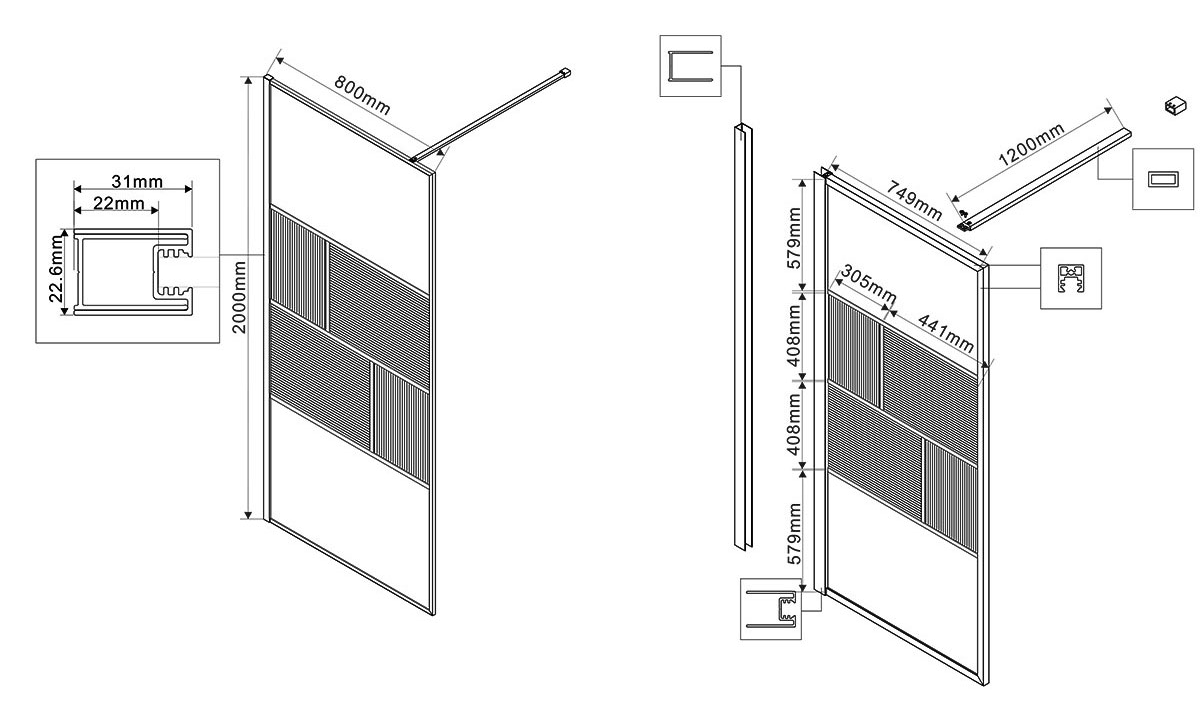 Душевая перегородка Vincea Walk-In VSW-1HC800CFGM 80x200 вороненая сталь, рифленое