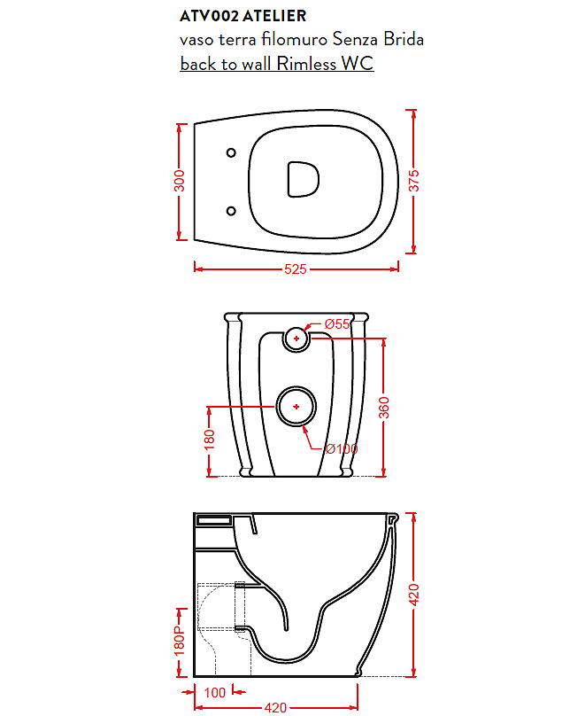 Приставной унитаз Artceram Atelier ATV002 01 00 безободковый, белый