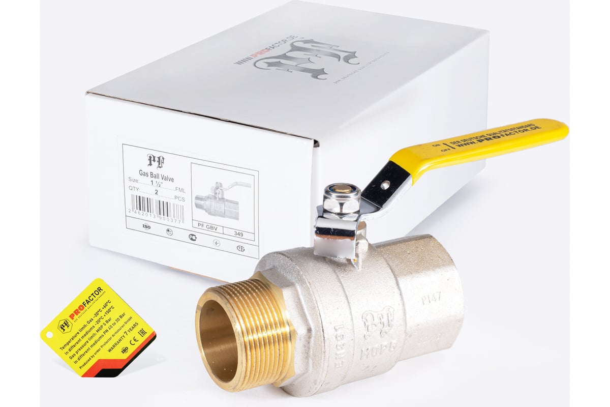 Шаровой кран для газа PROFACTOR PF GAS в/н рычаг 1 1/2 дюйма PF GBV 349