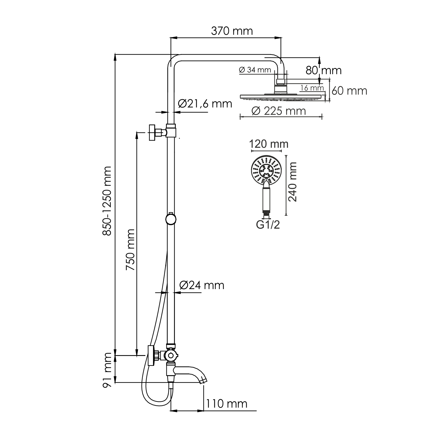 Душевая стойка WasserKRAFT A188.067.058.WM Thermo с термостатом, белый матовый