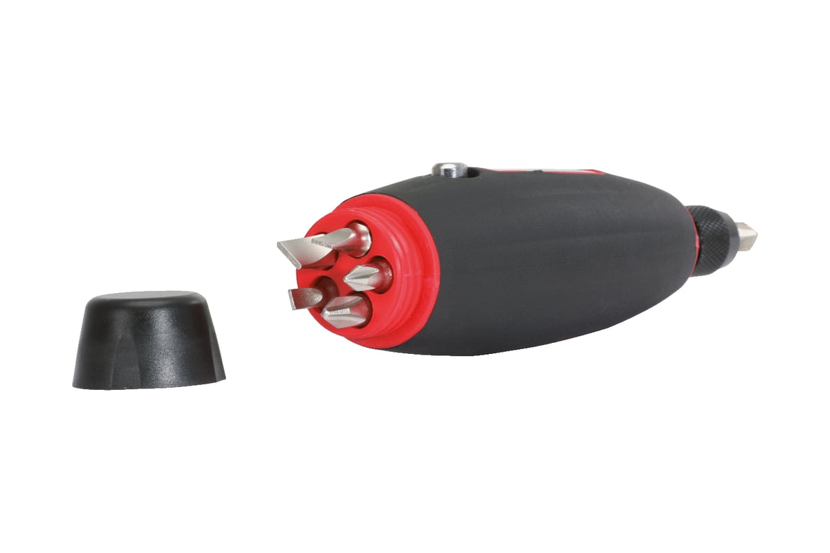 Отвертка для бит KS Tools с ручкой-трансформером, 1/4", в комплекте с 5 битами 911.2475