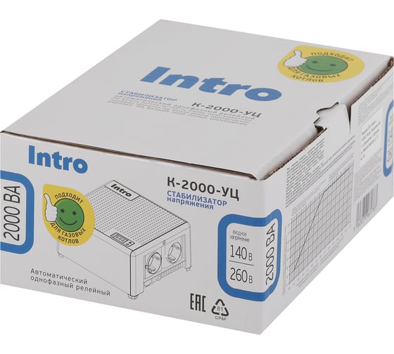 Стабилизатор напряжения Intro К-2000-УЦ, 140-260В/220В, 2000ВА Б0064643