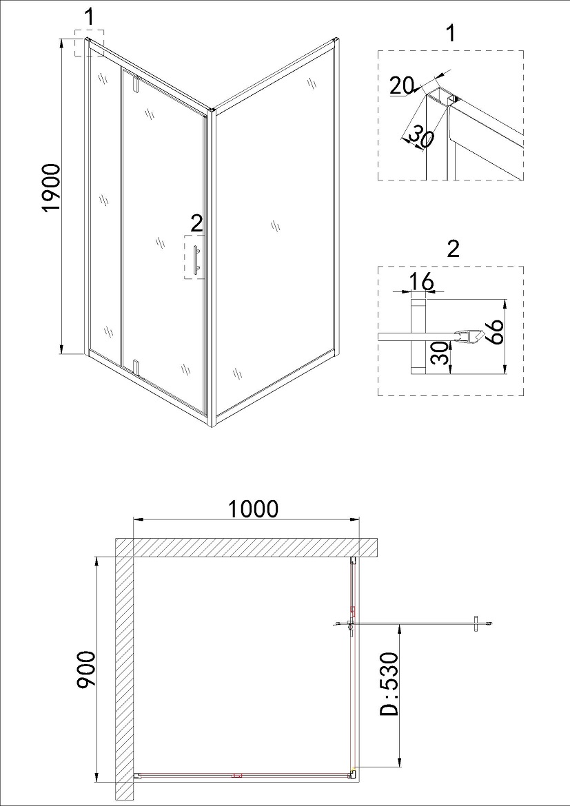 Душевой уголок Niagara Nova NG-63-9A-А100 90x100 прозрачный, хром