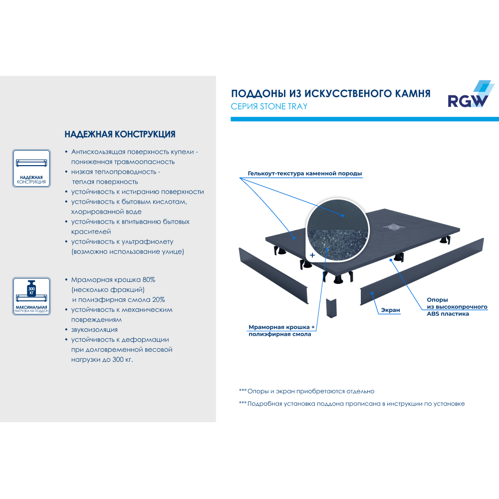 Поддон для душа RGW Stone Tray ST-G 90x130 графит