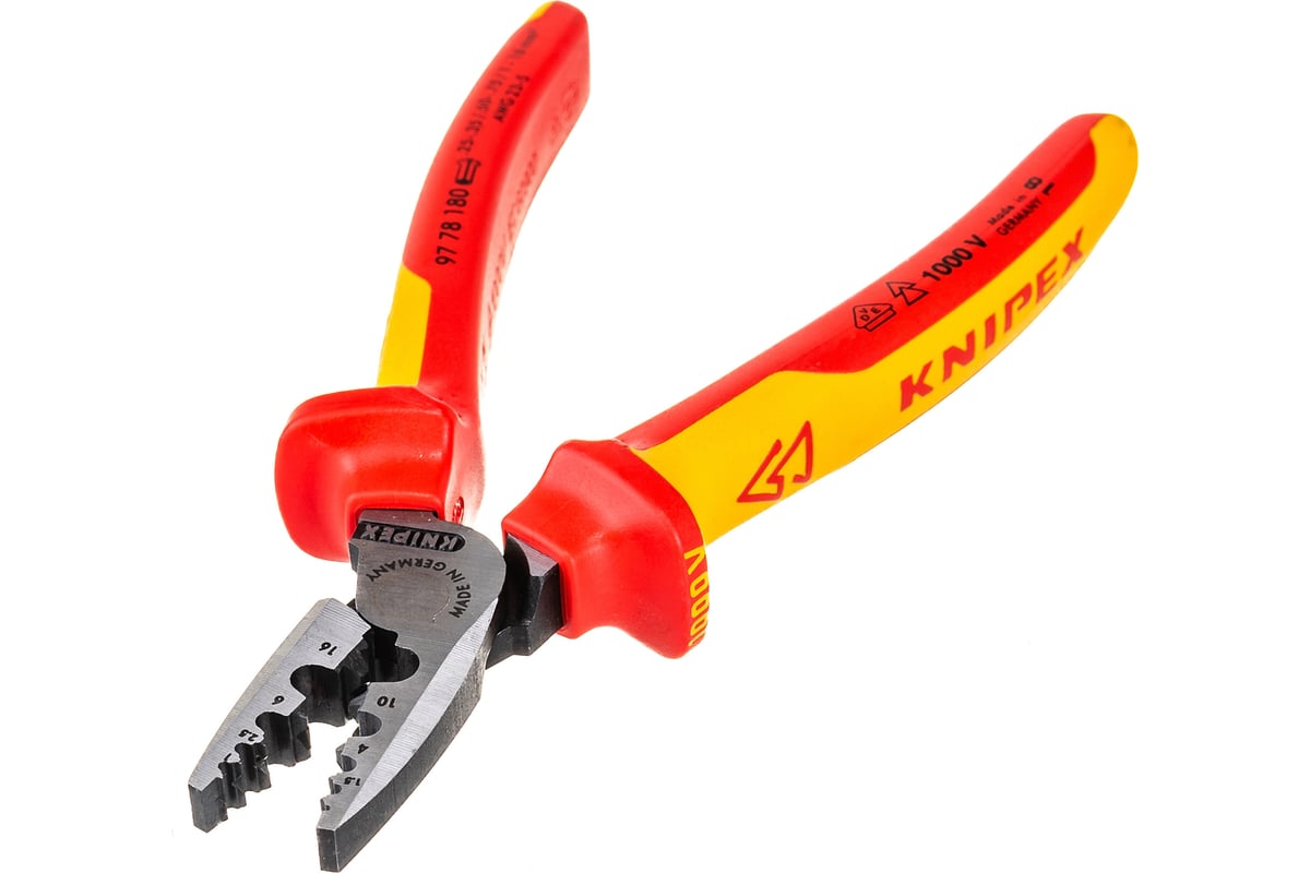 Пресс-клещи для обжима контактных гильз Knipex VDE, кол-во гнезд: 9, L-180 мм KN-9778180SB