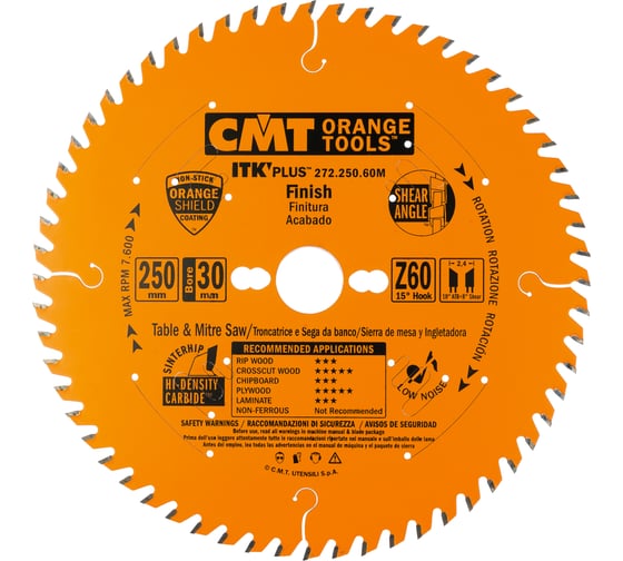 Диск пильный по дереву (250х30х2,4/1,6 мм; Z60) CMT 272.250.60M