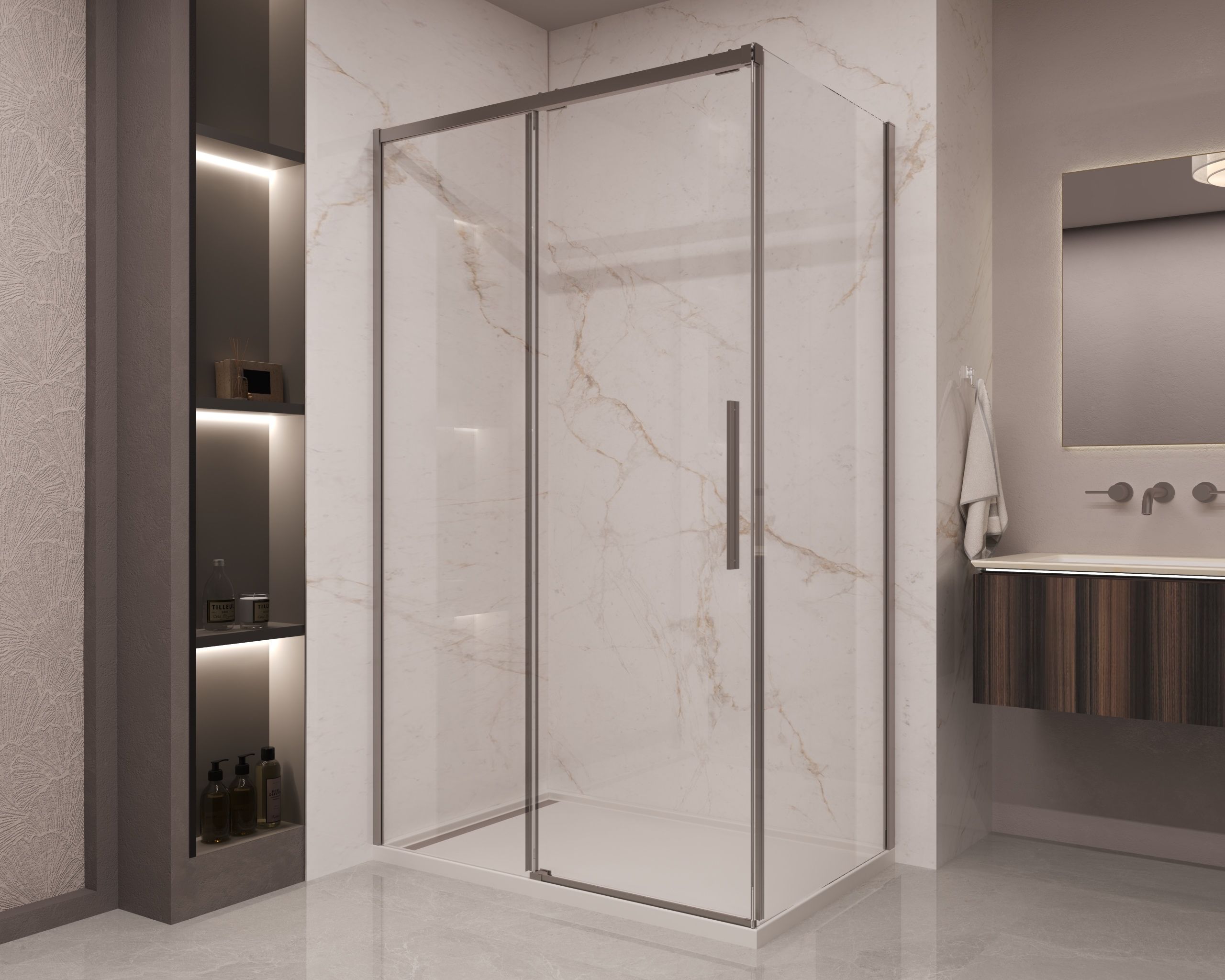 Душевой уголок Vincea Stella VSR-1ST1014CLGM 140x100 вороненая сталь, прозрачное