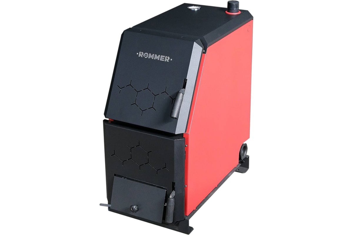 Твердотопливный котел Rommer Rsb-1110-000016 16 квт, с возможностью установки тэна, терморегулятора/турбокомплекта, пеллетной горелки RG008VCUMTC5DS